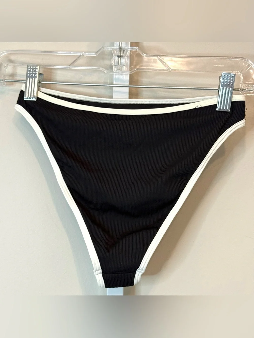 L*Space Nora Bikini Bottoms Black White Trim High Cut Size S NWT
